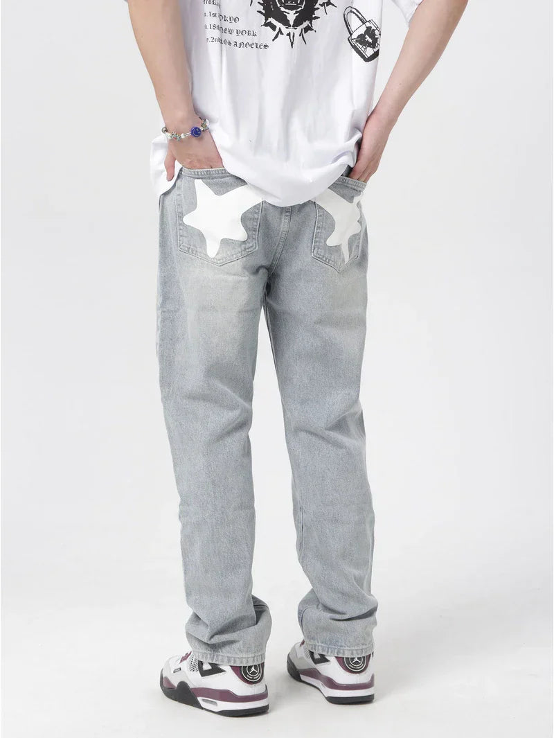 Star-Pocket Wide-Leg Jeans