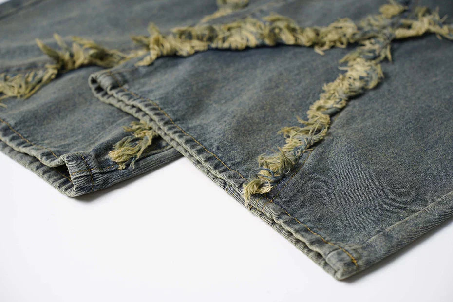 Artisan Hem Cross-Stitched Denim Flares Jeans