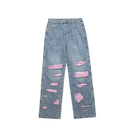 Pink Patched Distressed Jeans