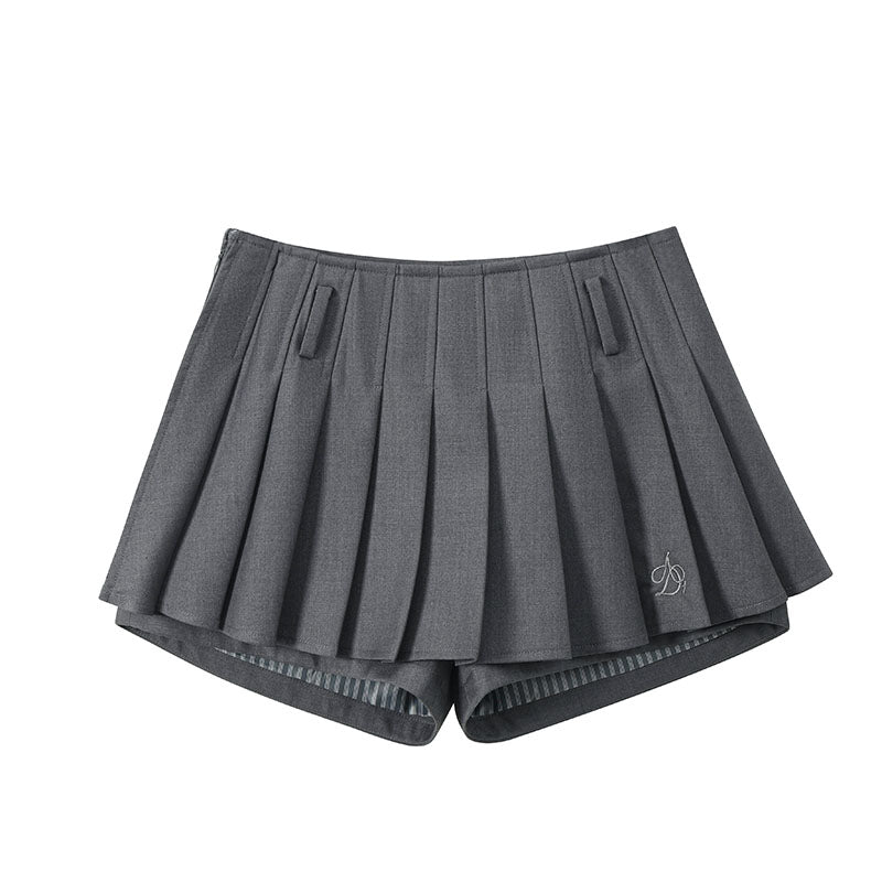 Preppy Chic Charcoal Set - Cropped Blazer, Pleated Skort, and Midi Skirt Trio