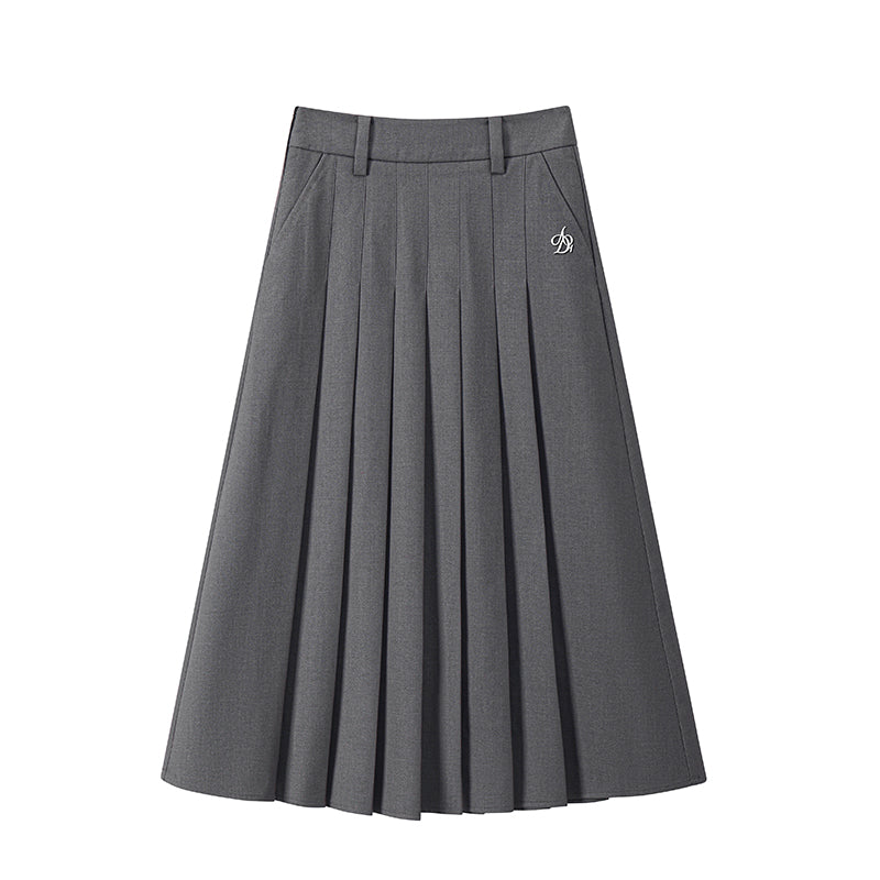 Preppy Chic Charcoal Set - Cropped Blazer, Pleated Skort, and Midi Skirt Trio