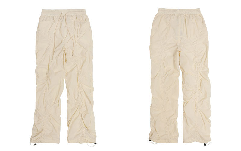 Beige Drawstring Ruched Pants