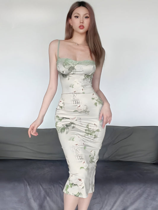 Satin Floral Midi Dress