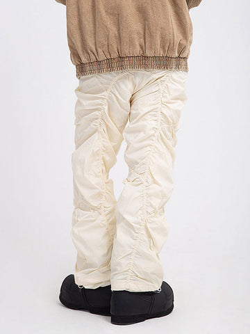 Beige Drawstring Ruched Pants