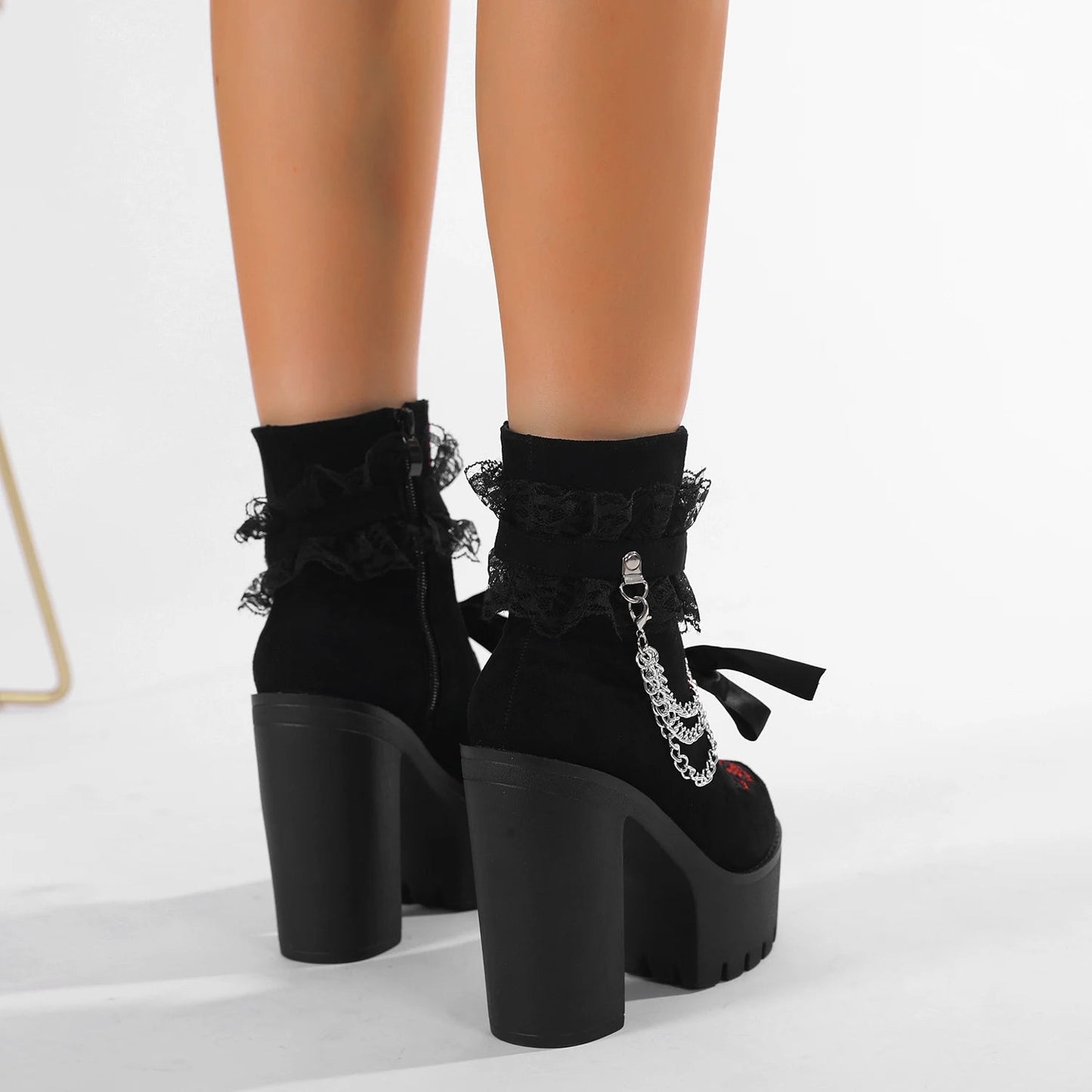 Vintage Gothic Lace Chunky Heel Boot