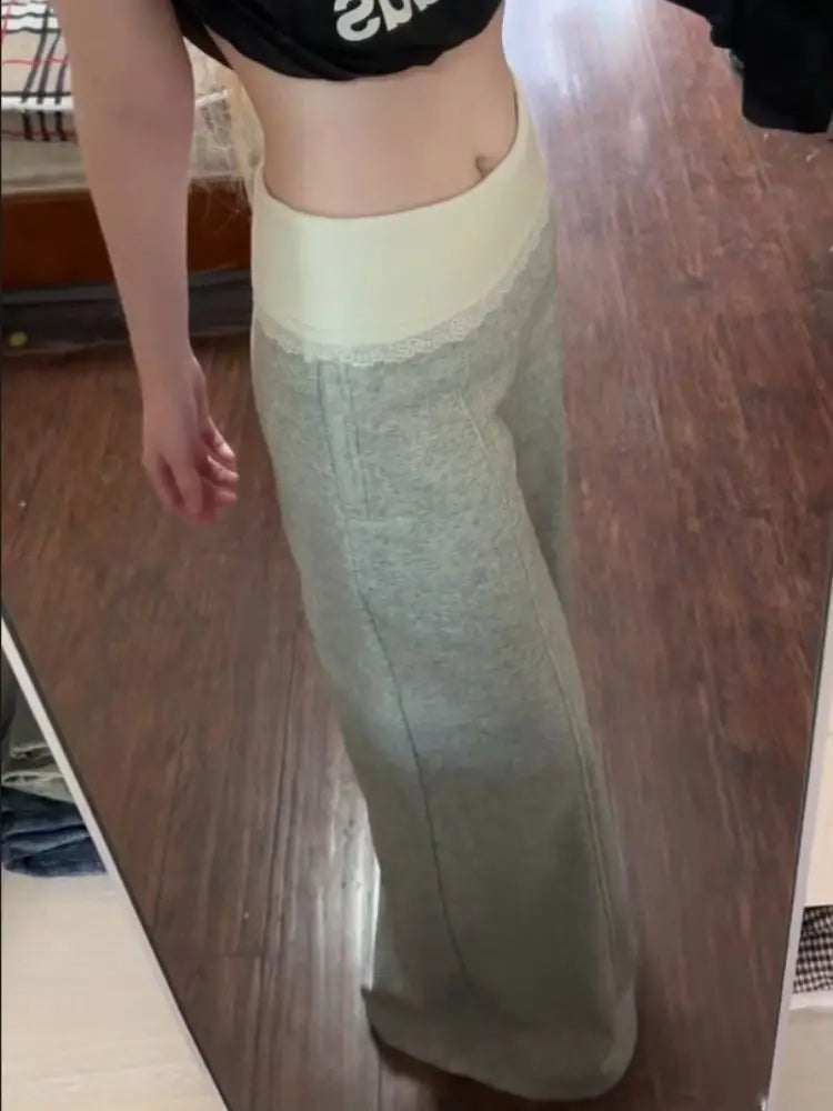 Lace Patchwork Basic Flare Women Pants