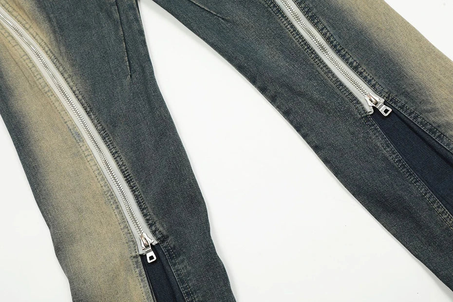 Two-Tone Zipper Accent Jeans