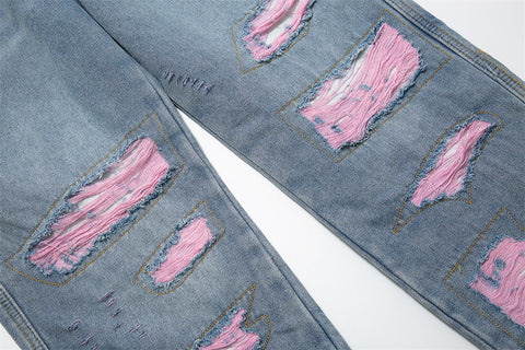 Pink Patched Distressed Jeans