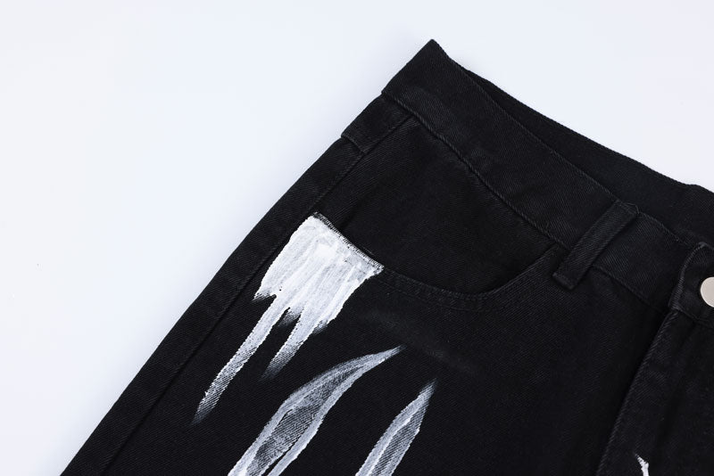 Black Skeletal Graffiti Jeans