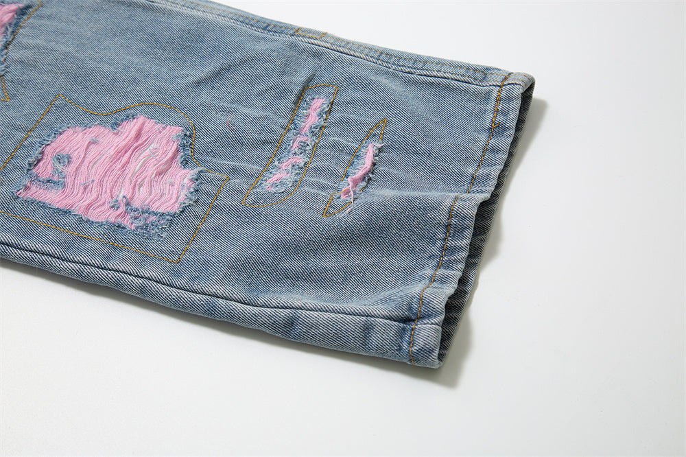 Pink Patched Distressed Jeans