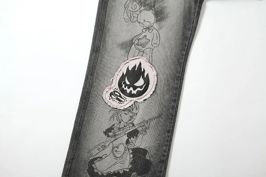 Black Graffiti Graphic Wide-Leg Denim Jeans