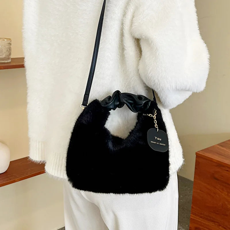 Soft Plush Simple Crossbody Handbag Women's Bag