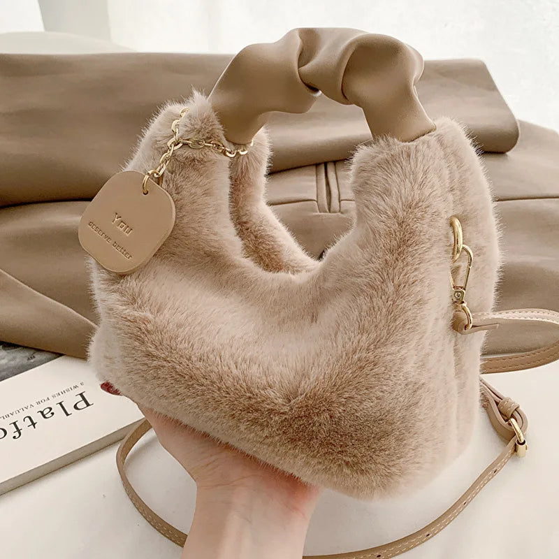 Soft Plush Simple Crossbody Handbag Women's Bag