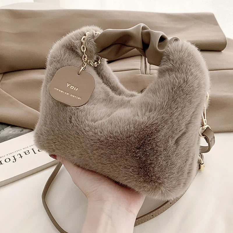 Soft Plush Simple Crossbody Handbag Women's Bag