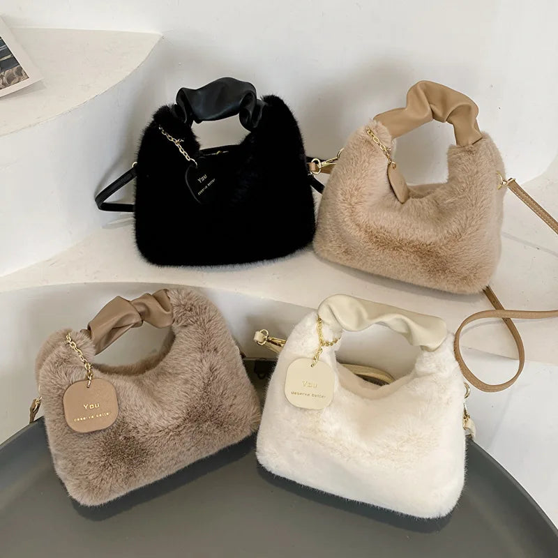Soft Plush Simple Crossbody Handbag Women's Bag