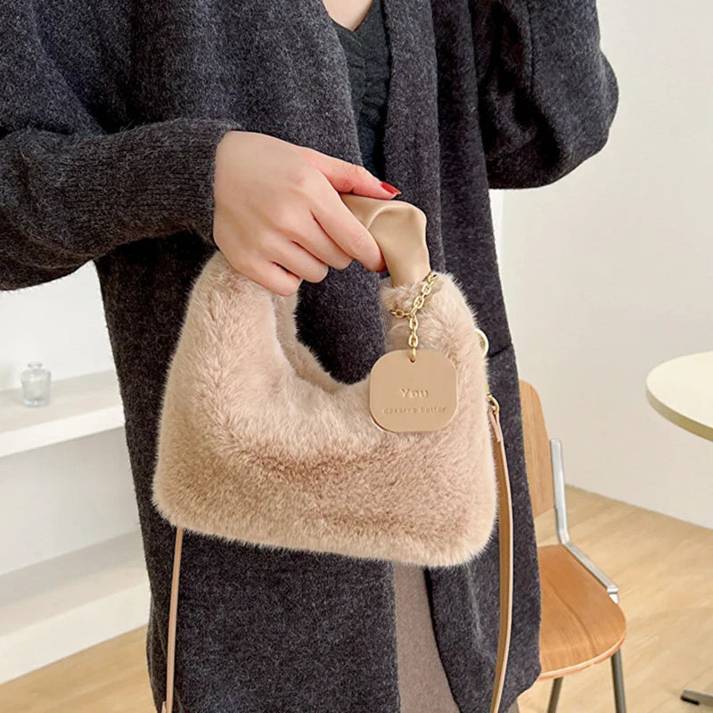 Soft Plush Simple Crossbody Handbag Women's Bag