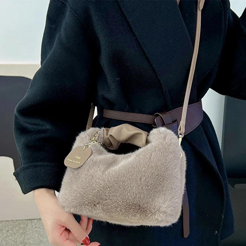 Soft Plush Simple Crossbody Handbag Women's Bag