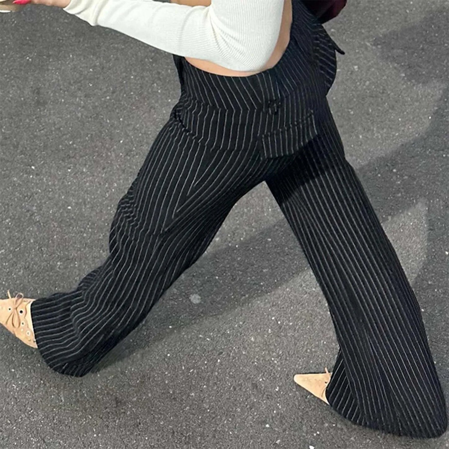 Slim Fit Striped Low Rise Pants
