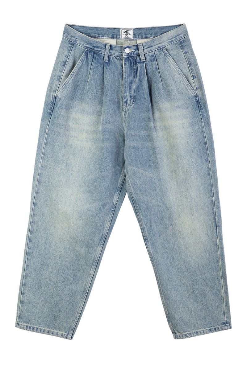 Pleated Loose Fit Jeans With Washed Effect