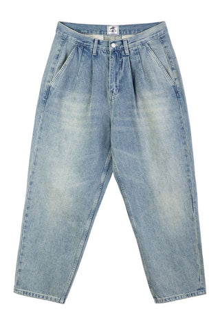 Pleated Loose Fit Jeans With Washed Effect