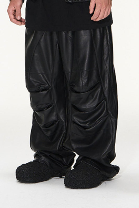 Pu Leather Pleated Pants