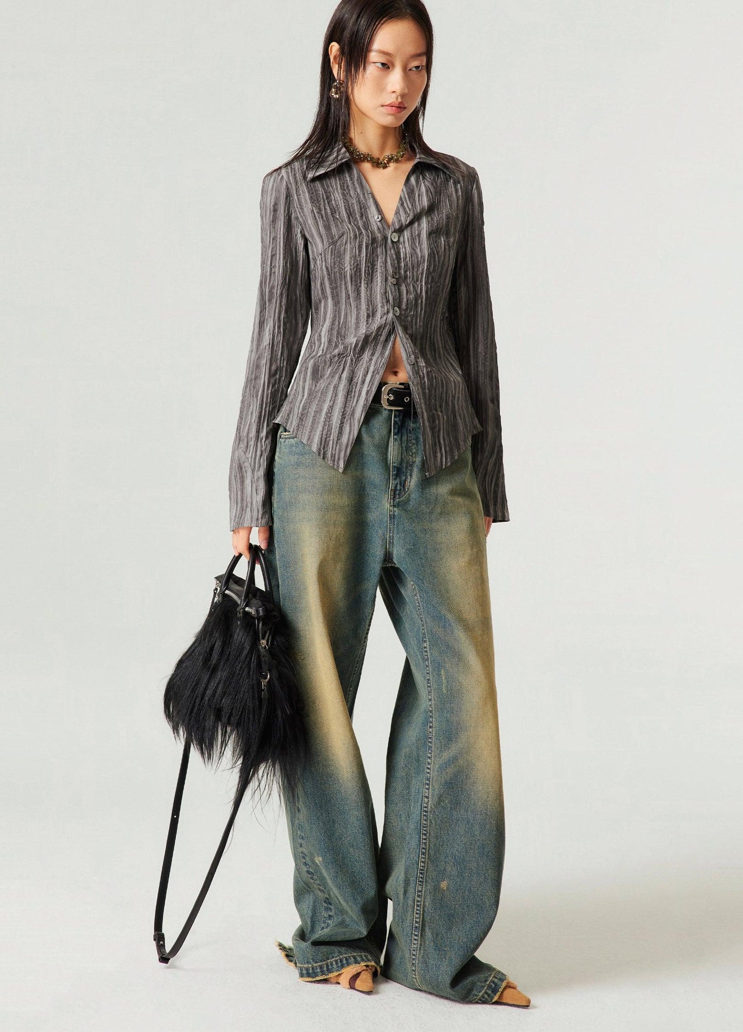 Retro-Inspired Wide Leg Denim Jeans