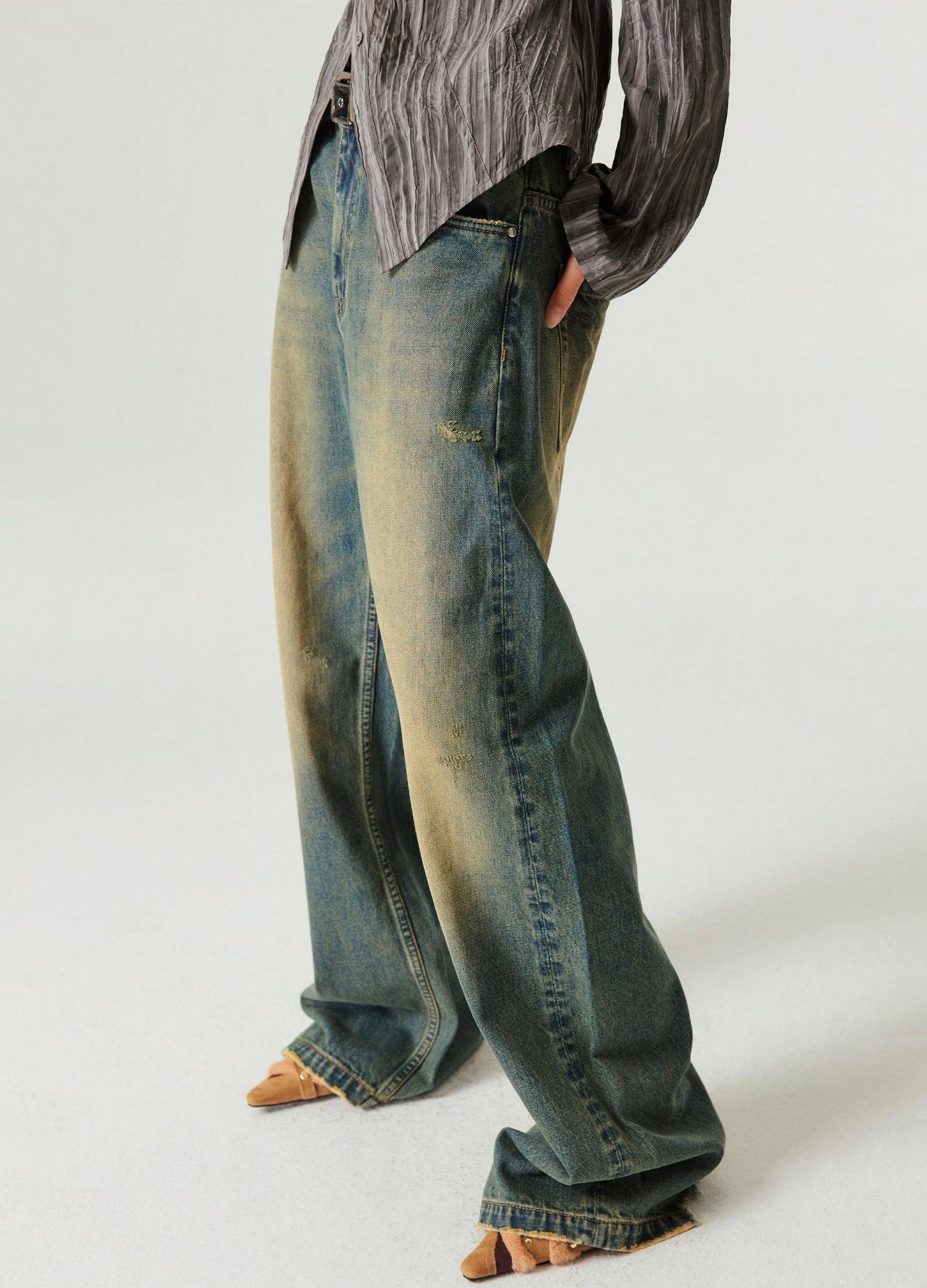 Retro-Inspired Wide Leg Denim Jeans