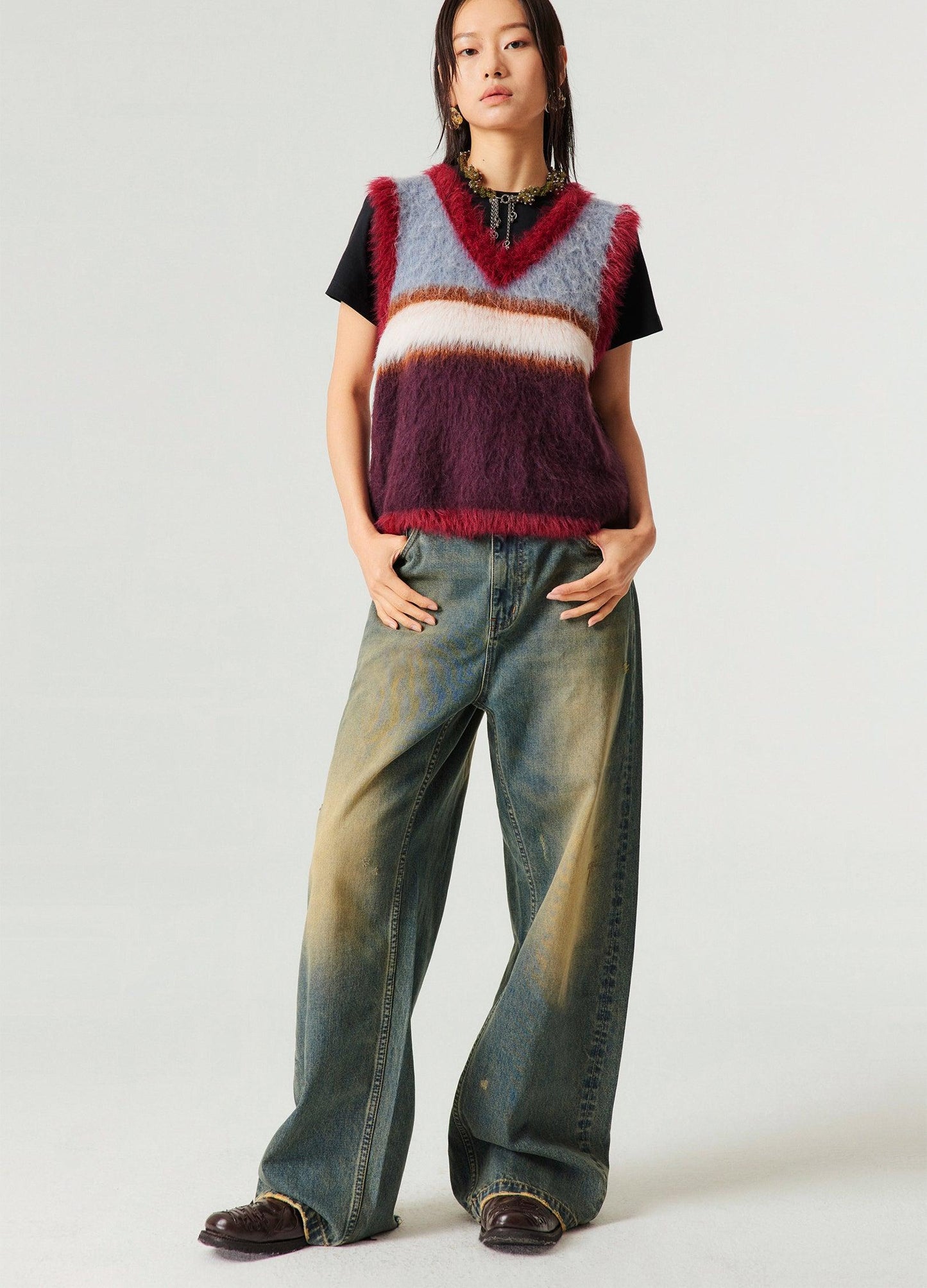 Retro-Inspired Wide Leg Denim Jeans