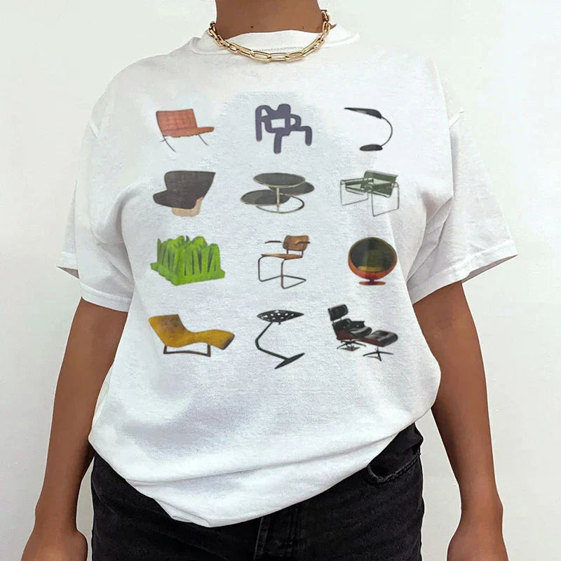 Vintage Chair Printed Cotton T-shirt