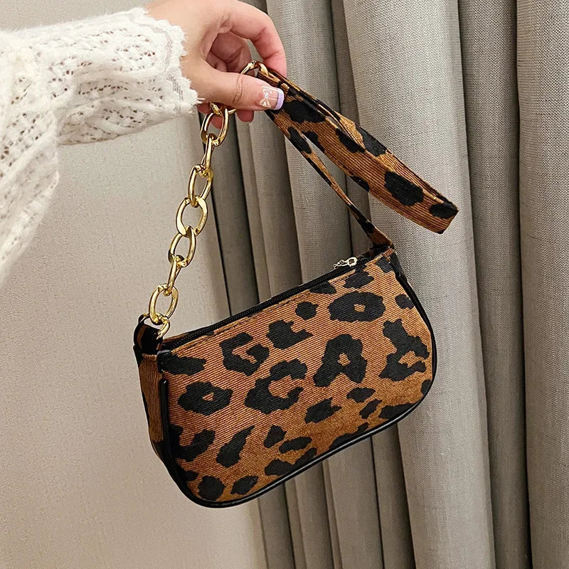 Vintage Chain Plush Leopard Shoulder Bag