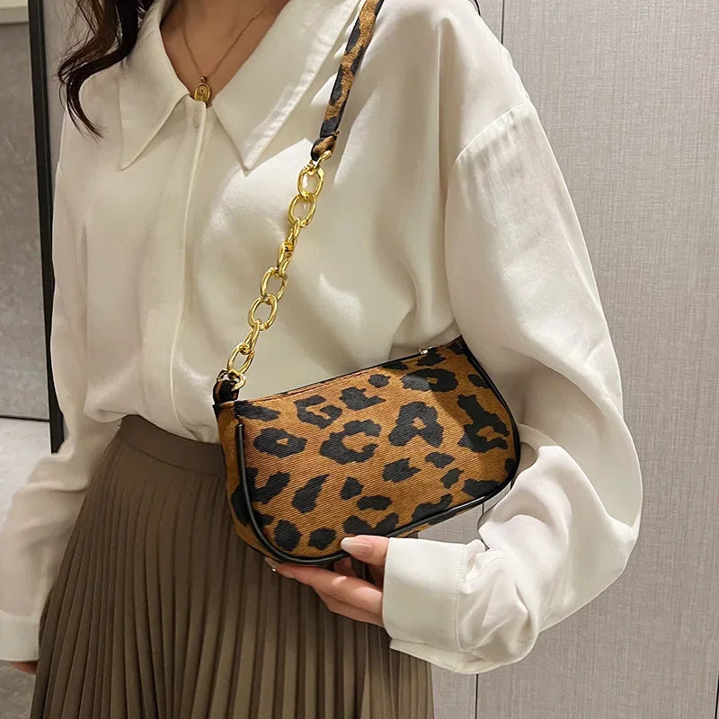 Vintage Chain Plush Leopard Shoulder Bag