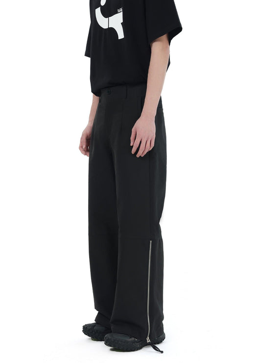 Versatile Wide-Leg Denim Trousers With Zipper Hem
