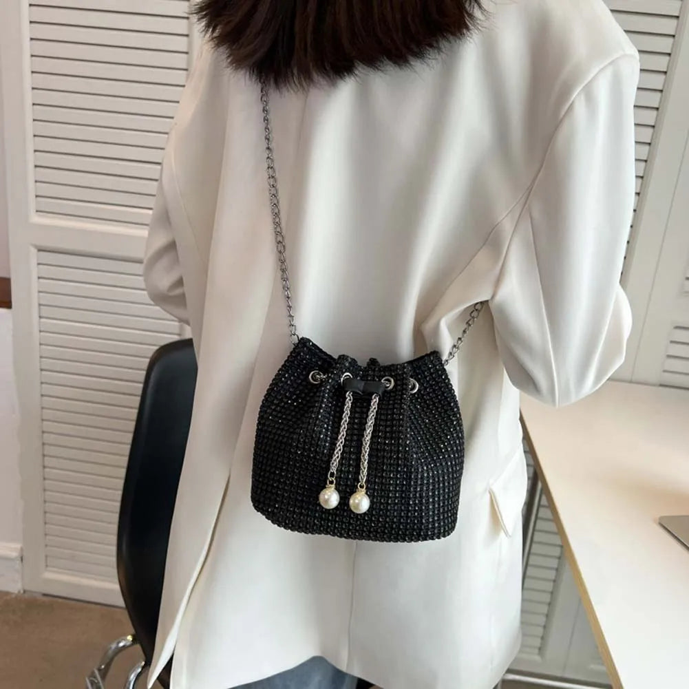 Solid Color Rhinestone Luxury Chain Crossbody Glitter Clutch Bag
