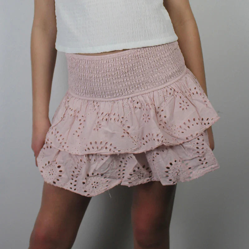 Smocked Boho Beach Ruffle Skirt