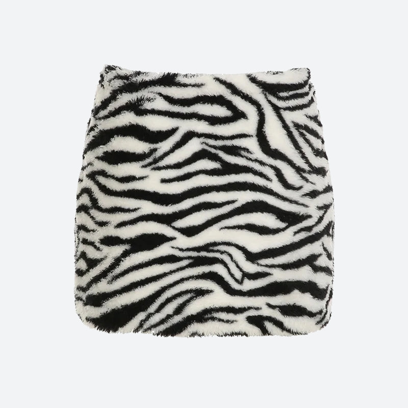 Zebra Fluffy Mini Skirt