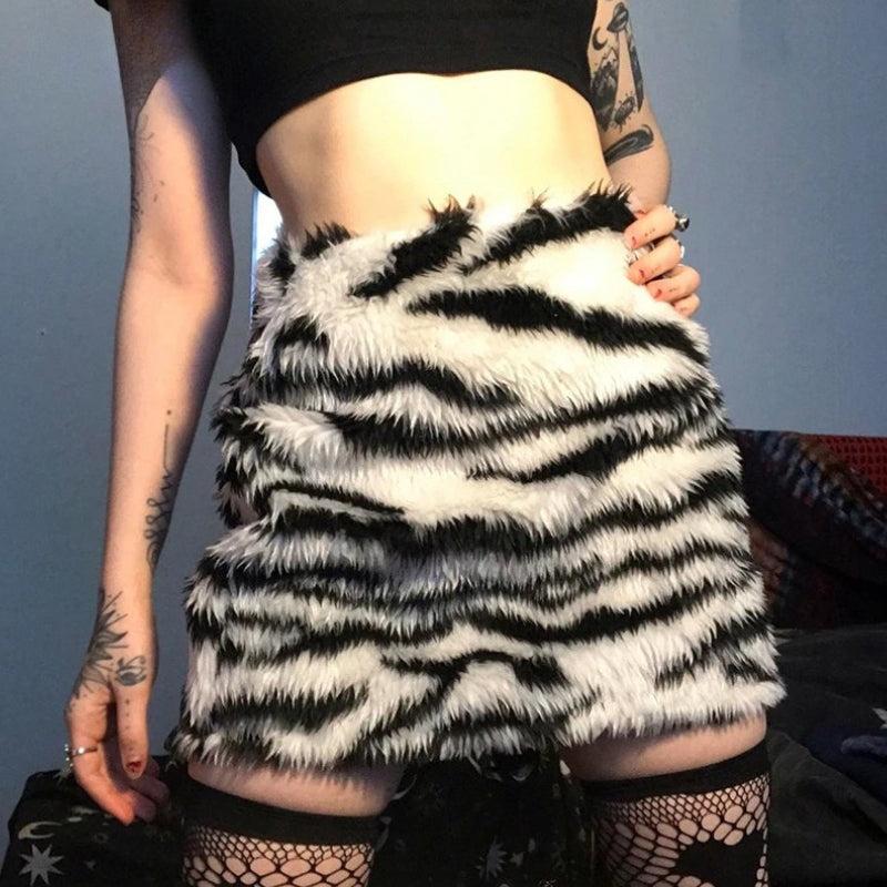 Zebra Fluffy Mini Skirt