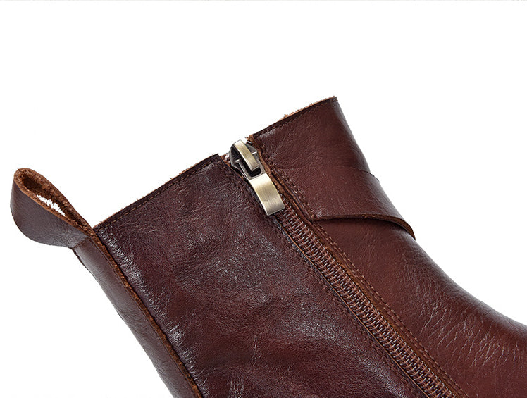 British Style Leather Thick Bottom Short Boots