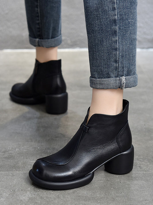 Simple Solid Color High Heel Back Zipper Boots