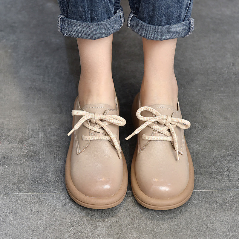 Simple Solid Color Mid Heel Leather Shoes