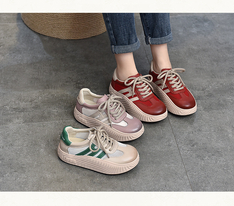 Simple Splicing Lace-up Leather Thick-soled Shoes