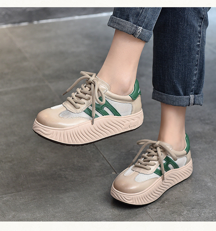 Simple Splicing Lace-up Leather Thick-soled Shoes