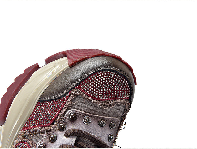 Niche Design Colorblock Leather Thick Bottom Shoes