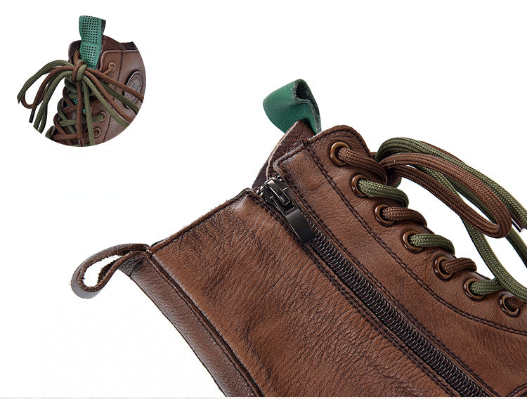 British Style Leather Thick Bottom High Top Martin Boots