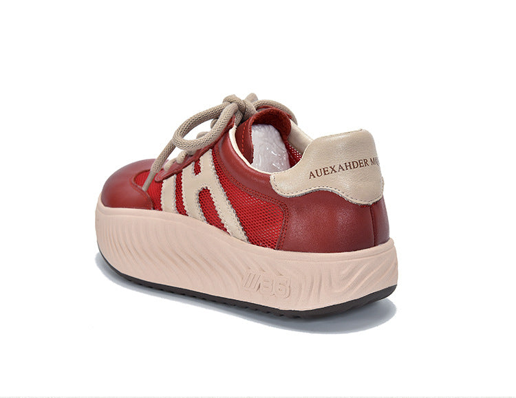 Simple Splicing Lace-up Leather Thick-soled Shoes