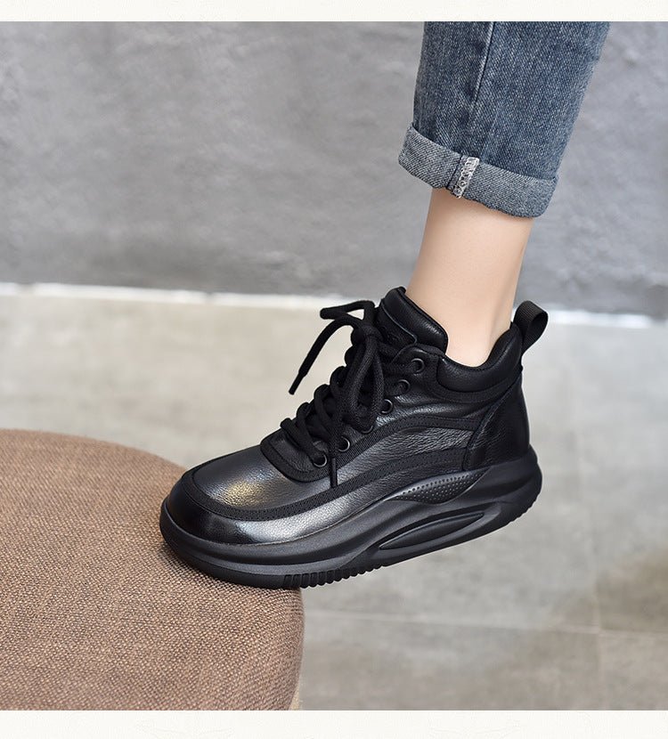 Casual Leather Colorblocked Thick Bottom Boots