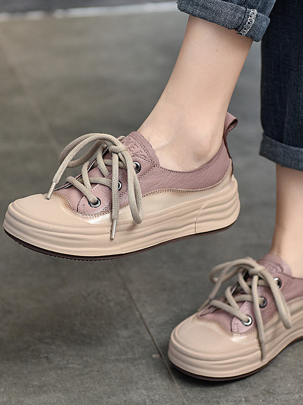 Casual Color Blocking Round Toe Lace-up Shoes