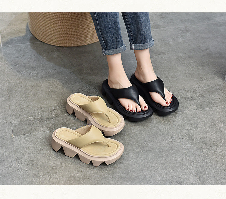 Casual Leather Thick Bottom Slippers