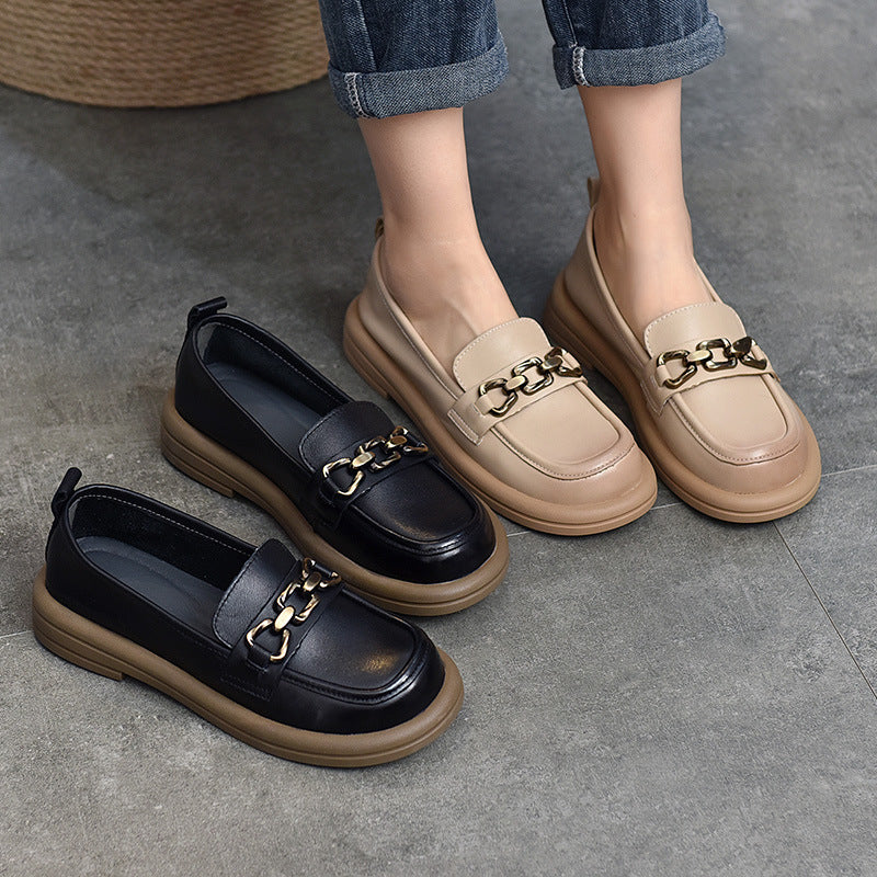 British Style Splicing Round Toe Leather Shoes