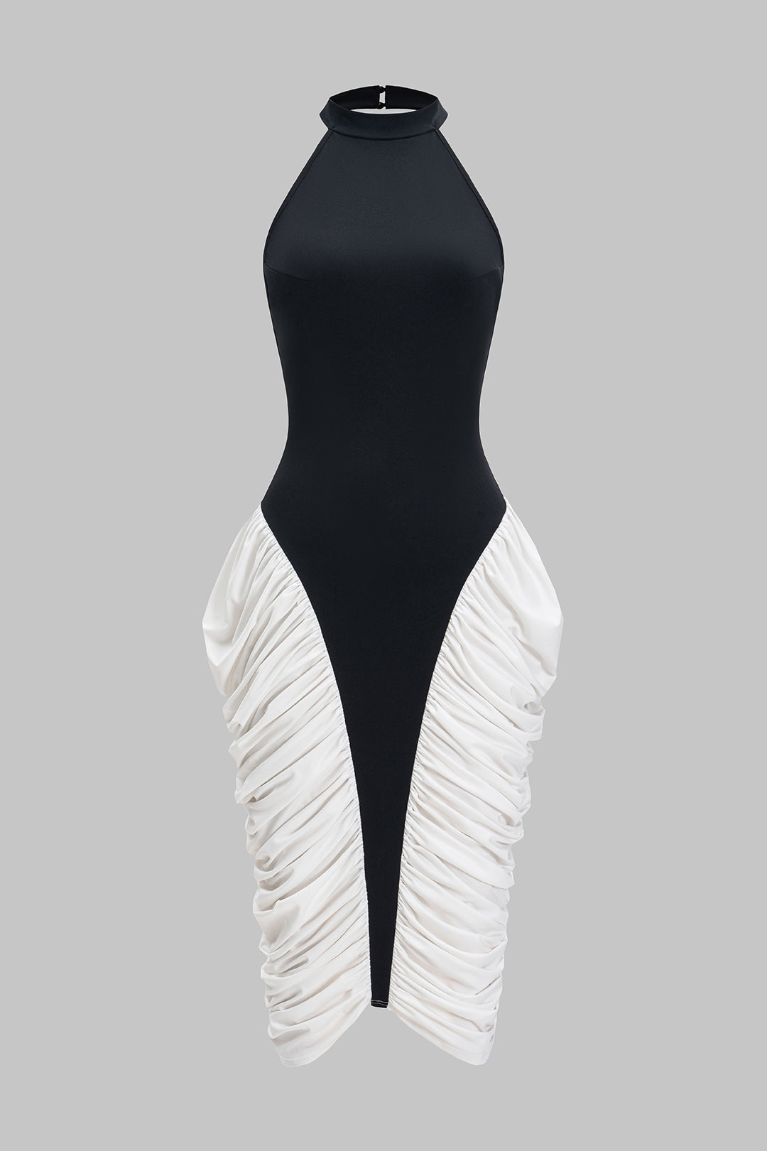 Backless Halter Neck Ruched Sleeveless Midi Dress