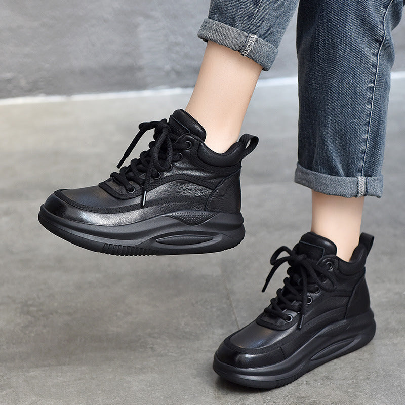 Casual Leather Colorblocked Thick Bottom Boots